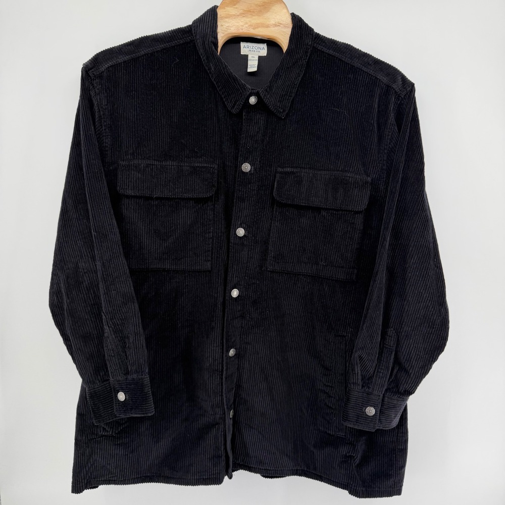 Arizona Jean Co Shirt Jacket Mens 3XL Black Corduroy Button Down Shacket Pocket
